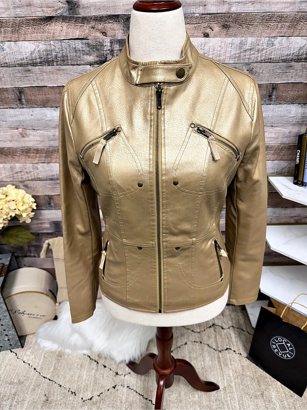 Frida G London Gold Faux Leather Moto Jacket